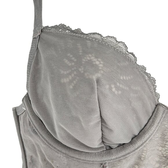 Cottagecore 34A Gray Lace Perfect Long Line Camisole Bra Top Underwire Bustier - Picture 5 of 13